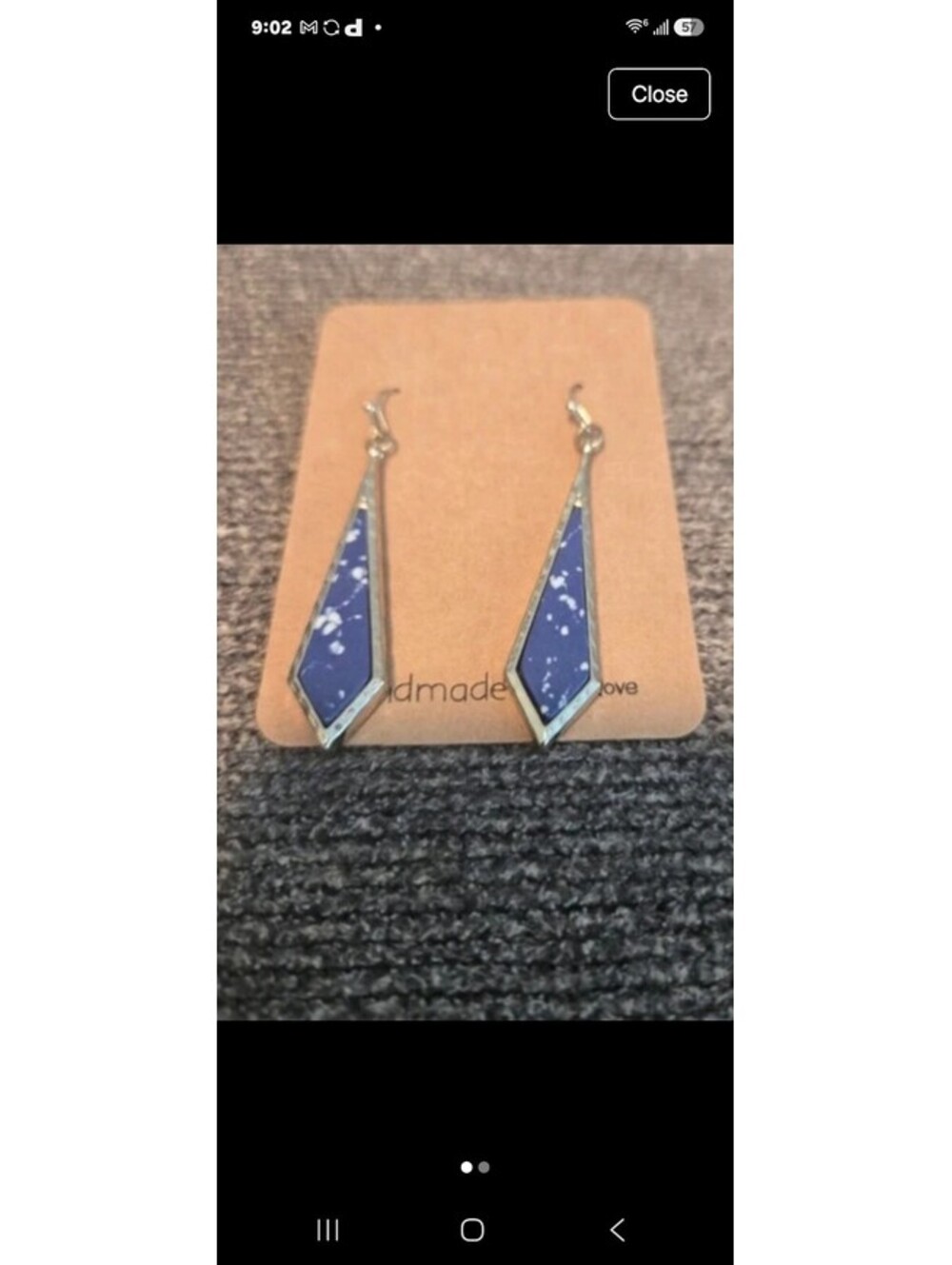 Handmade Blue Stone Triangle Dangle Earrings